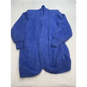 Vintage Venesha Cardigan Sweater Womens Medium Blue Angora Nylon Fuzzy Knit